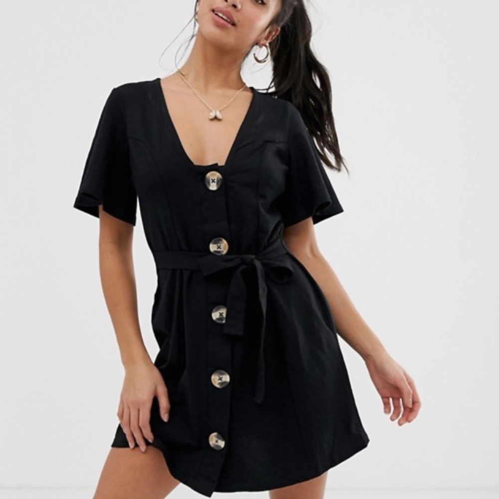ASOS petite faux horn button up mini tea dress